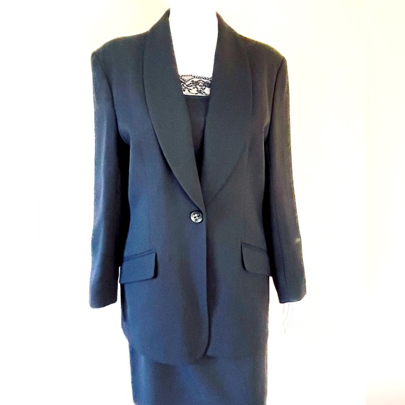 English Affinity Long Black Blazer & Mini Pencil Skirt 2 piece suit UK 14 US 10 - Picture 5 of 16